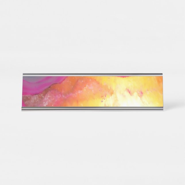 Fallrosa Geode Glow Schreibtischnamensplakette (Vorderseite )