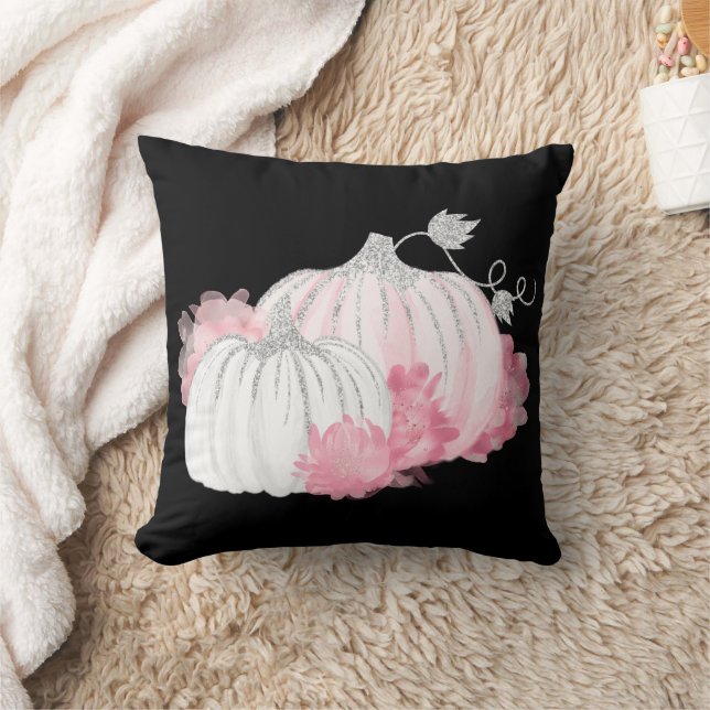 Fallrosa und Silberne Wasserfarbenkürbis Kissen (Decke)