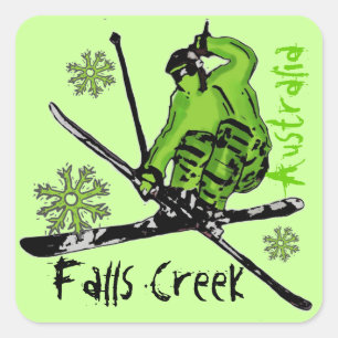 Falls Creek Australia - Green-Theme-Skiaufkleber Quadratischer Aufkleber