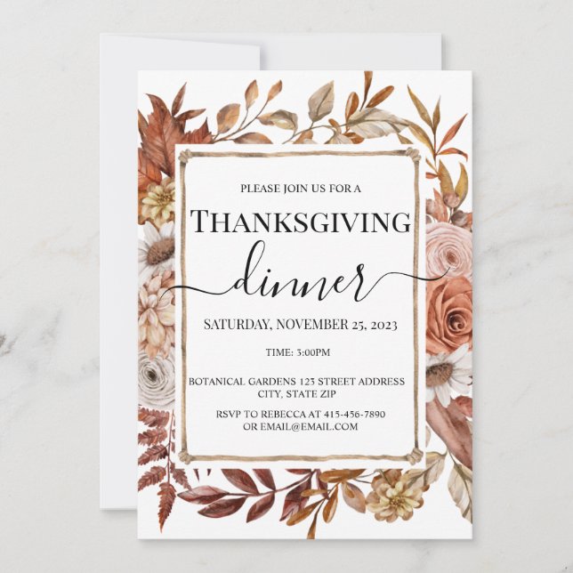 Falls Flower Thanksgiving Invitation (Devant)