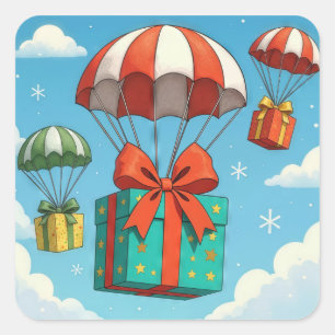 Fallschirme liefern Weihnachtsgeschenke Quadratischer Aufkleber