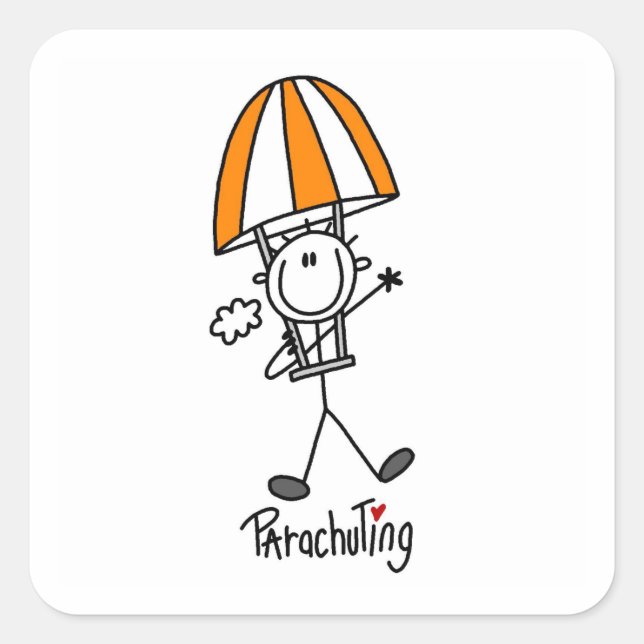 Fallschirmspringer-Strichmännchen Quadratischer Aufkleber (Vorderseite)
