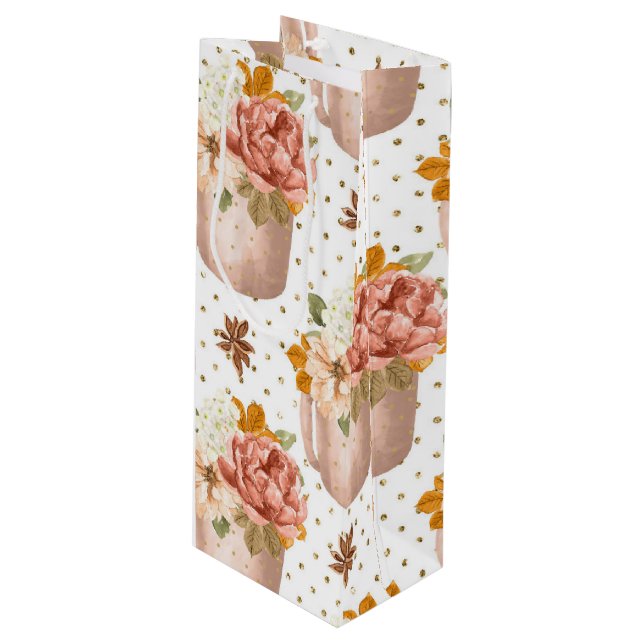 FALLWASSERFARBE MIT BLUME GESCHENKTÜTE FÜR WEINFLASCHEN (Vorderseite Schrägansicht)