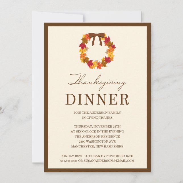FALLWREATH IM ERNTEDANK-ABENDESSEN BROWNS %PIPE% EINLADUNG (Vorderseite)