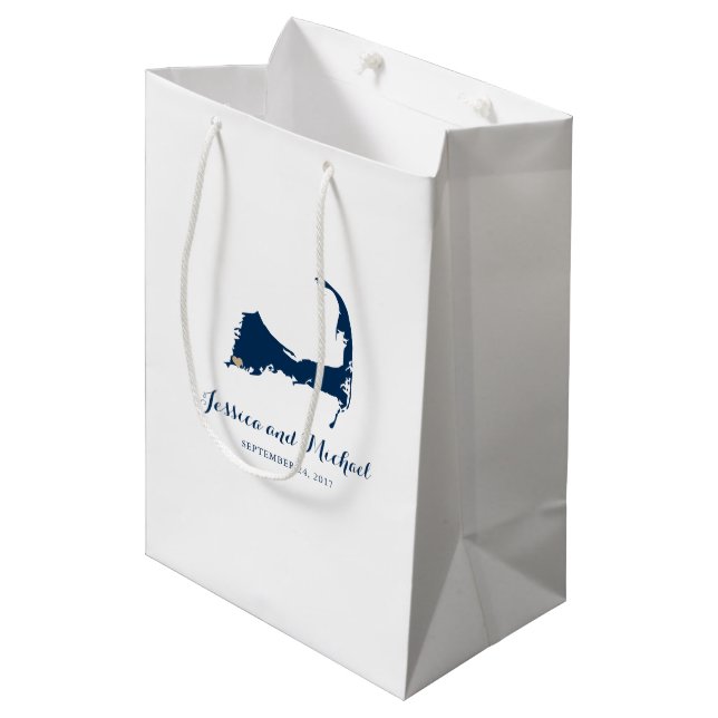 Falmouth Cape Cod Map mit Herz | GÄSTE Mittlere Geschenktüte (Vorderseite Schrägansicht)