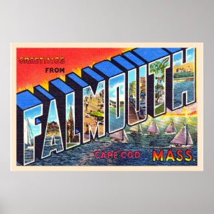 Falmouth Cape Cod Massachusetts Vintage Postkarte Poster