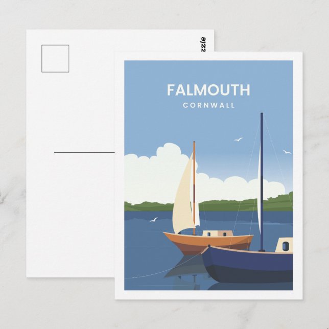 Falmouth Cornwall England Travel Illustration Postkarte (Vorne/Hinten)