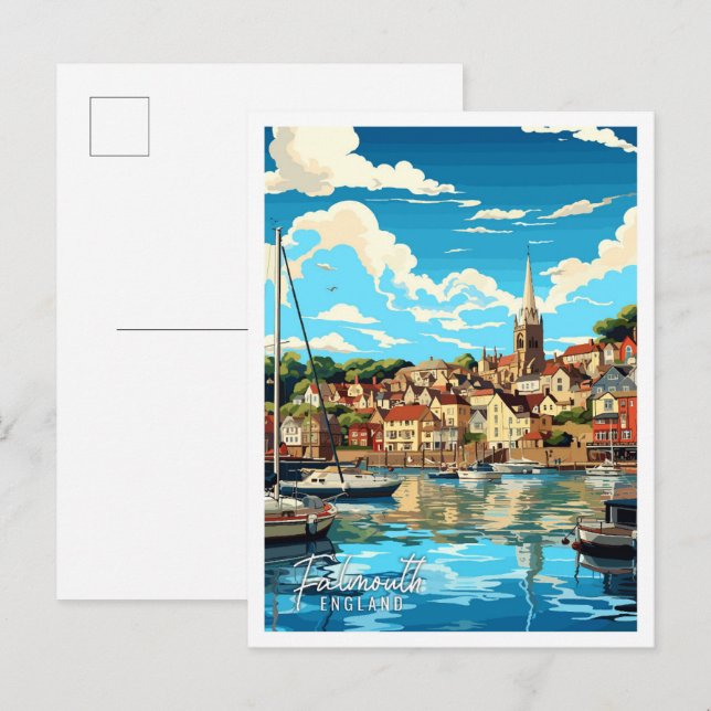 Falmouth England Vintage Illustration Postkarte (Vorne/Hinten)