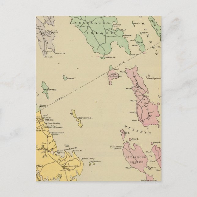 Falmouth Foreside, angrenzende Inseln, Casco Bay Postkarte (Vorderseite)