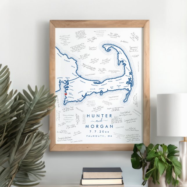 Falmouth MA Mariage Bleu Moderne Poster du livre d (Falmouth MA Cape Cod Map Poster Modern Navy Blue Alternative Guest Book Poster by Coastal Map Design)