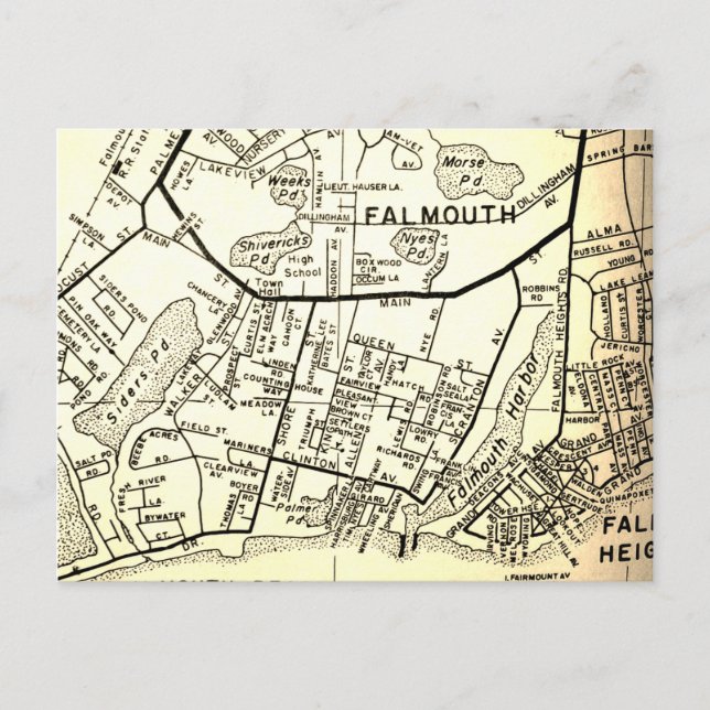 Falmouth, MA Vintag Map Postkarte (Vorderseite)