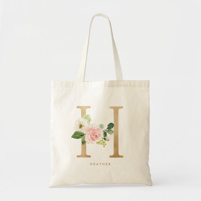 Falsch Gold Foil Floral Letter H Monogram Bridesma Tragetasche (Vorne)