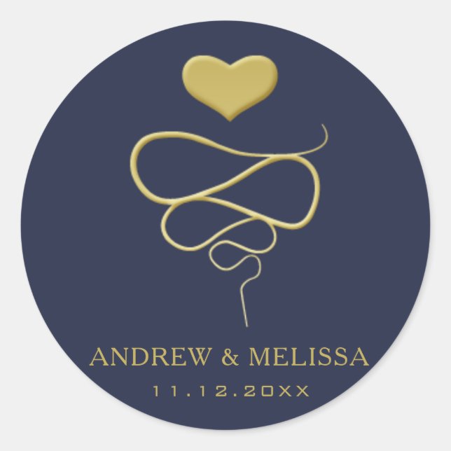 Falsch Gold Heart Ornament Navy Wedding Sticker (Vorderseite)