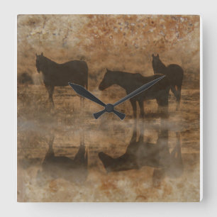 Falsch Stone Textured Horses Clock Quadratische Wanduhr