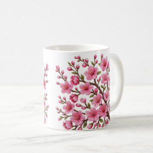 Falsche 3D-bestickte Sakura-Zweig-Illustration Kaffeetasse