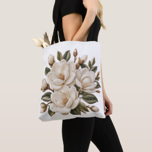 Falsche 3D-Broderie-Illustration der weißen Magnol Tasche