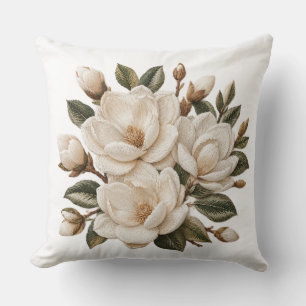 Falsche 3D-Broderie-Illustration Weiße Magnolie Kissen