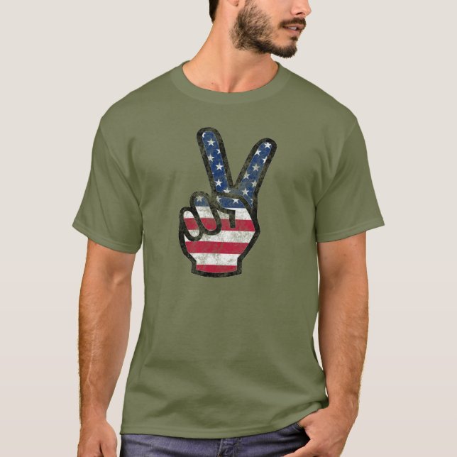 Falsche amerikanische Flagge Hand Peace Sign T-Shirt (Vorderseite)
