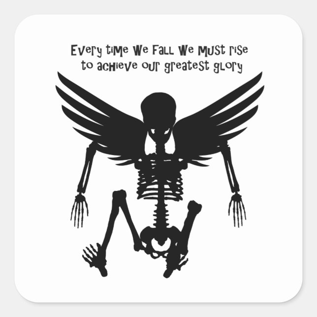 Falsche Angel-Skelett-Zitate Weiße Worte Kunst Quadratischer Aufkleber (Vorderseite)