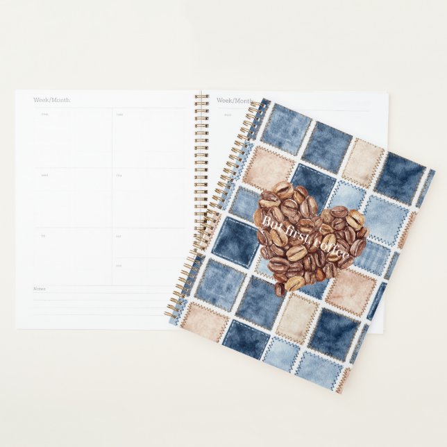 Falsche Blaue Denim Creme Erste Kaffeebohnen Herz Planer (Anzeige)