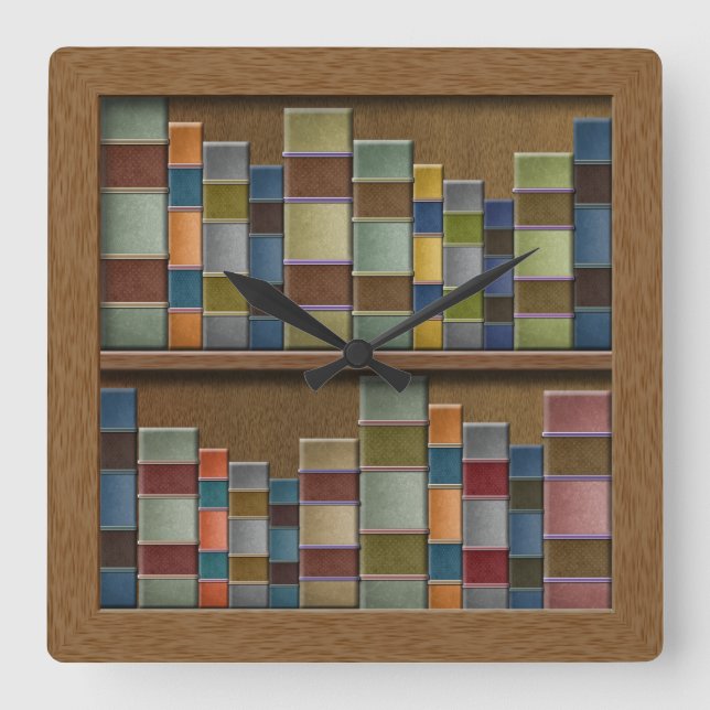 Falsche Book Shelf Book Spines Library Quadratische Wanduhr (Vorderseite)