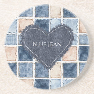 Falsche Creme Denim Blau Jean Herz Getränkeuntersetzer