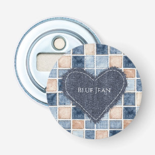 Falsche Creme-Denim-Blaujeans-Herz Flaschenöffner