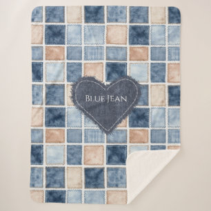 Falsche Creme-Denim-Blaujeans-Herz Sherpadecke