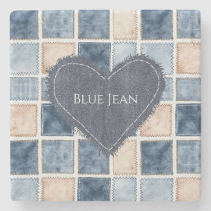 Falsche Creme-Denim-Blaujeans-Herz Steinuntersetzer