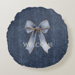 Falsche Denim-Blaujeans-Schleife Rundes Kissen