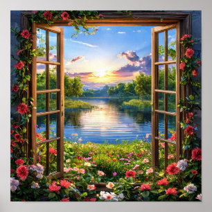 Falsche Fensterlandschaft Fenster-Illusion Naturbl Poster