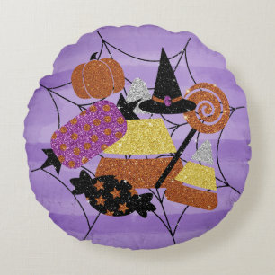 Falsche Glitter-Halloween-Süßigkeiten-Spinnennetz- Rundes Kissen