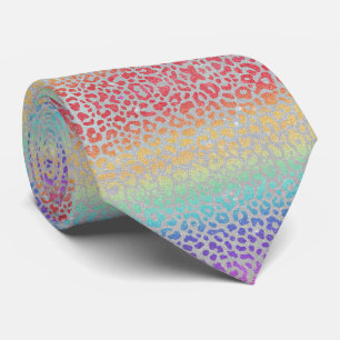 Falsche Glitter Regenbogen Leoparden Druck Krawatt Krawatte