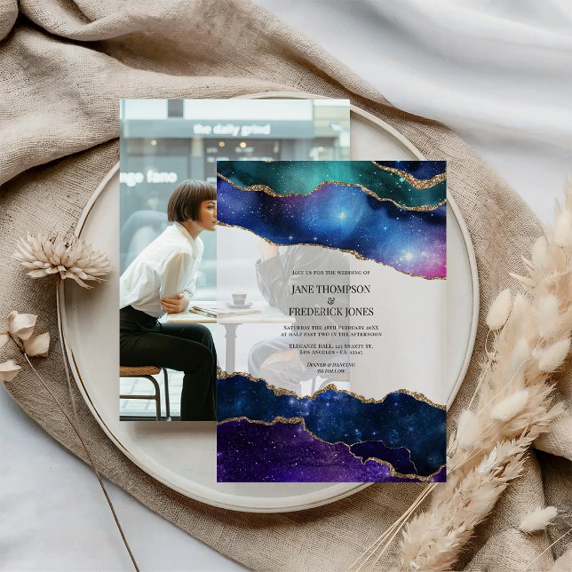 Falsche Glitzer Geode Galaxie Achat Kosmische Hoch (Faux Glitter Geode Galaxy Agate Cosmic Wedding Vellum Invitations)