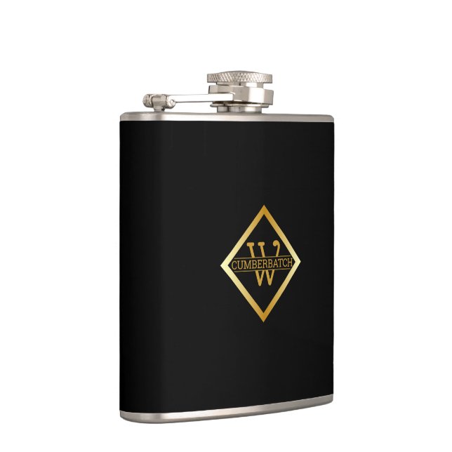 Falsche Gold-Achsen-Monogramm – Schwarz & Gold Flachmann (Rechts)
