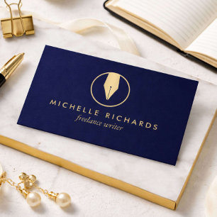 Falsche Gold-Feder-Logo auf Dunkelblau für Schrift Visitenkarte