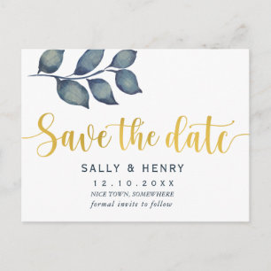 Falsche Gold-Save-the-Date-Postkarte mit botanisch Postkarte