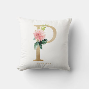 Falsche Goldfolie Blumeninitiale P Monogramm Kinde Kissen