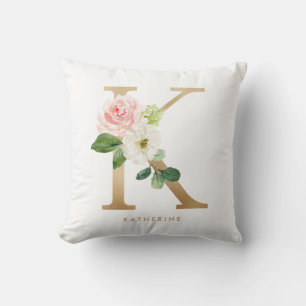 Falsche Goldfolie Florale Buchstabe K Monogramm Kissen