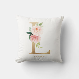 Falsche Goldfolie Florale Buchstabe L Monogramm Kissen