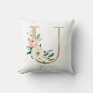 Falsche Goldfolie Florale Buchstabe U Monogramm Kissen