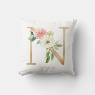 Falsche Goldfolie Florale Buchstaben N Monogramm Kissen