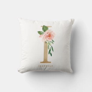 Falsche Goldfolie Floraler Buchstabe I Monogramm Kissen
