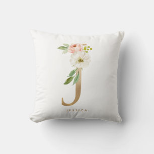 Falsche Goldfolie Floraler Buchstabe J Monogramm Kissen