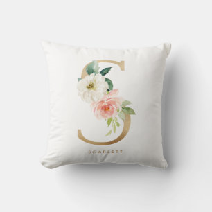 Falsche Goldfolie Floraler Buchstabe S Monogramm K Kissen