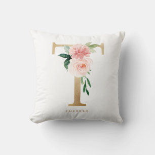 Falsche Goldfolie Floraler Buchstabe T Monogramm K Kissen