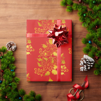 Falsche Goldfolie-Poinsettien-Weihnachtsbäume Geschenkpapier