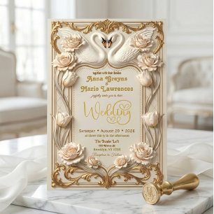 Falsche Goldfolie & Satin Effekt Barock Schwan Einladung