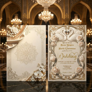 Falsche Goldfolie & Satin Illusion Barock Schwäne Einladung