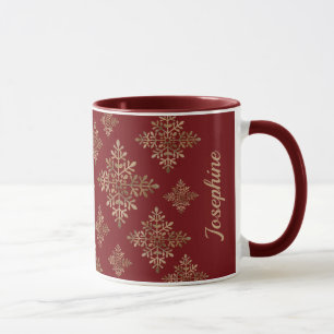 Falsche Goldfolie-Schneeflocken auf Rot (keine ech Tasse